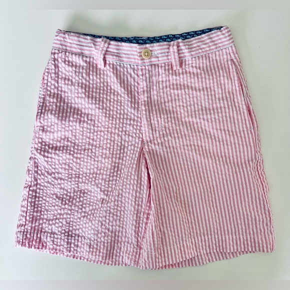 Vineyard vines boys Pink stripe seersucker adjustable waist shorts 5 - Picture 1 of 7